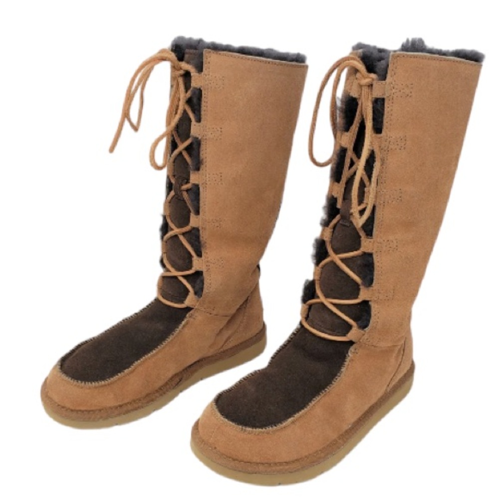 UGG Whitley Moccasin Boots Chestnut Suede Leather Tall - Brown